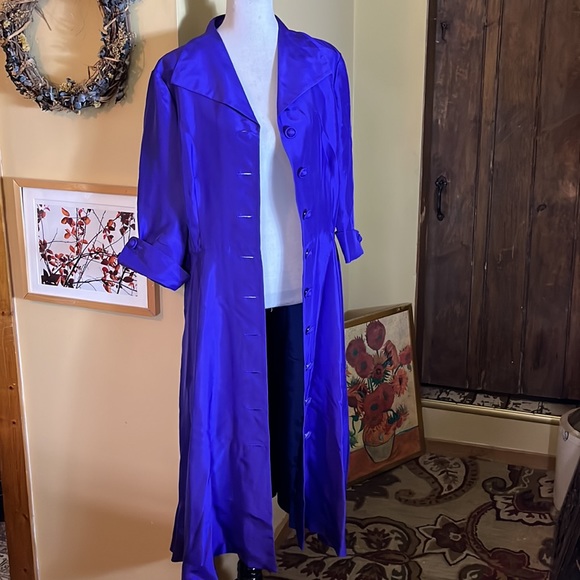 J PETERMAN Co Size 20 Dupioni Silk Fit-n-Flair Shirt-Dress Blue Purple $359 NEW